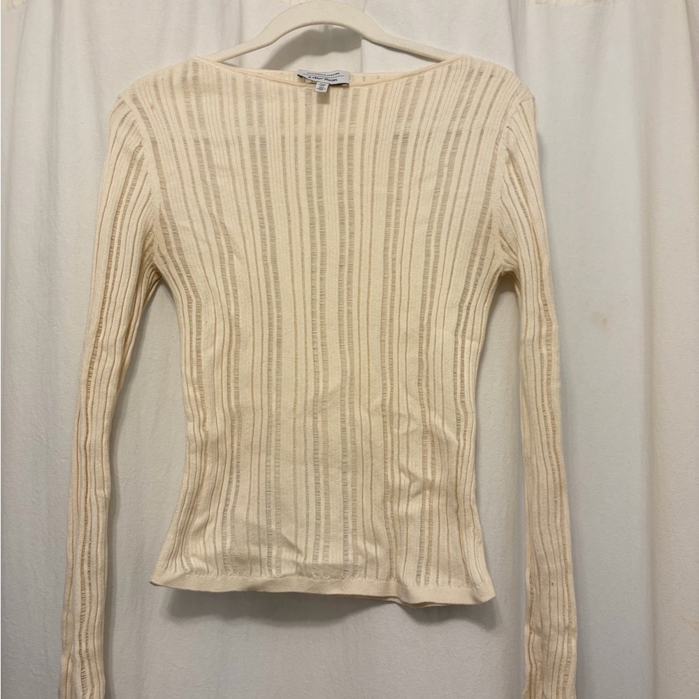 & Other Stories Cream Ribbed Long Sleeve Sweater